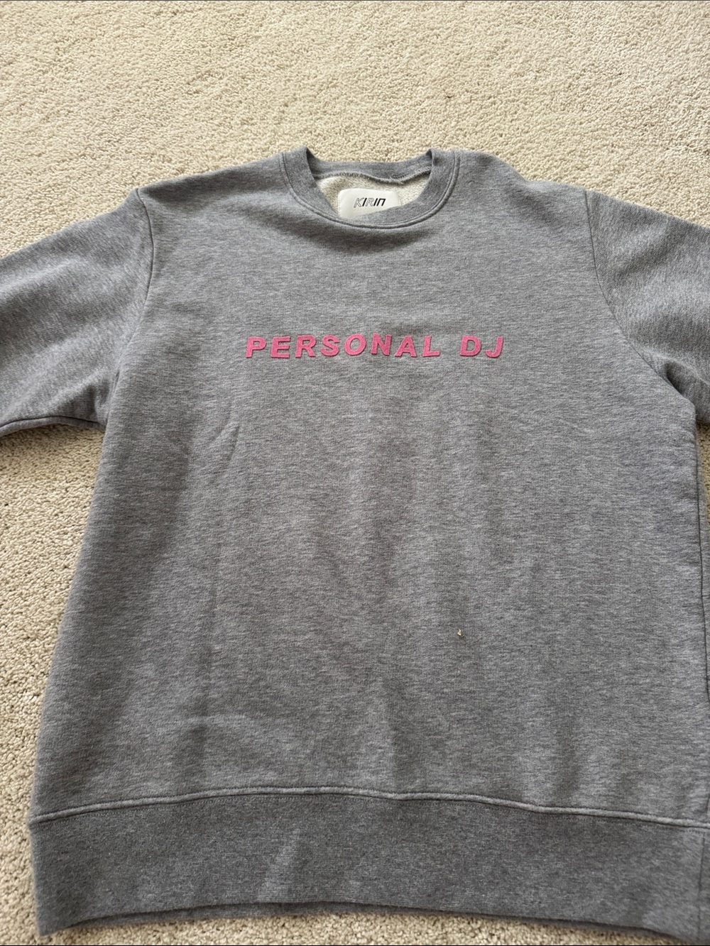 Kirin'Personal DJ' Grey Crewneck Sweatshirt with Pink Lettering